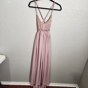 LadMous Maxi Dress Womens Small Pink Sleeveless Lace Bodice Formal Gown NWT